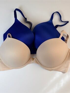 Victoria's Secret Two-Pack Faulous Bras in Royal Blue and Nude 34D and 34DD